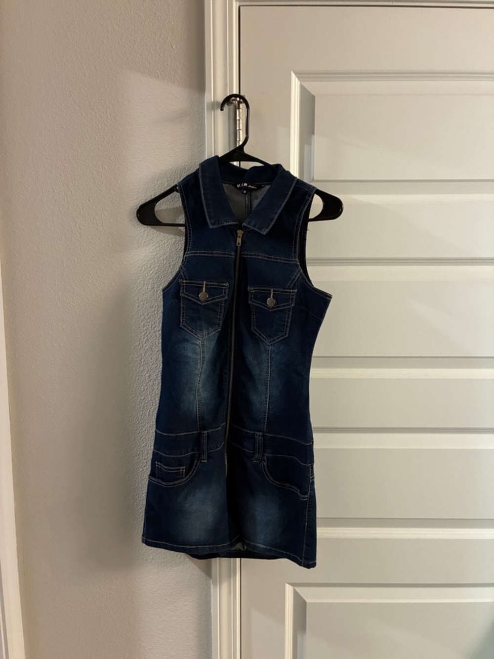 Dark Wash Denim Zip-Front Dress